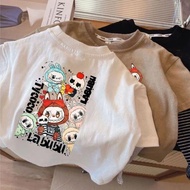 Fake Two-Piece Bow Arrow Labubu Boys Pure Cotton Long-Sleeved T-Shirt Spring Autumn 2025 New Style L