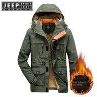JEEP SPIRIT 1941แจ็คเก็ต ESTD แจ็คเก็ตของผู้ชายแจ็กเก็ตทหารความร้อนหนาเสื้อกันลมมีฮู้ดแจ็คเก็ต6XL ขน