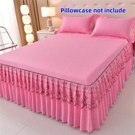 1pc High Thread Count Solid Color Pleated Lace Bed Skirt, 4 Seasons Mattress Protector, Luxurious La