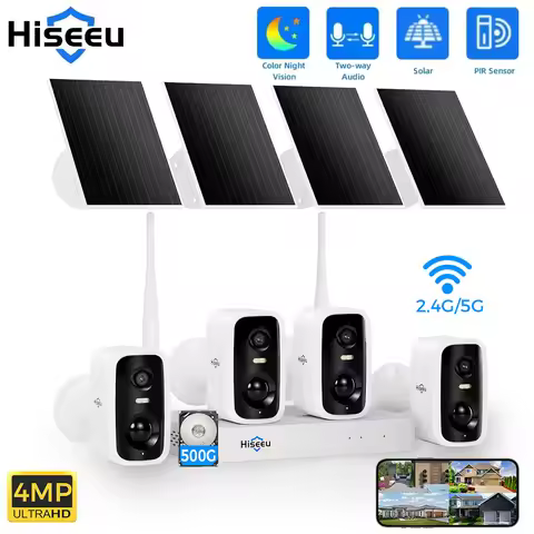 Hiseeu 10CH NVR 4MP WiFi Solar IP Camera Security System Kit Night Vision Human Detection P2P Two-Wa