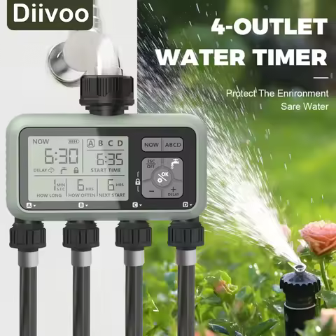 Diivoo Water Timer 4 Zone Garden Programmable Automatic Irrigation Timer with Rain Delay Manual/Auto