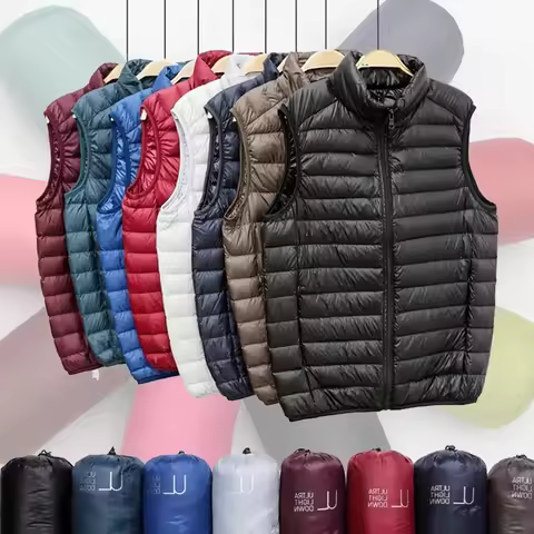 Winter Men Duck Down Vest 2024 Coat Ultralight Sleeveless Puffer Vest Jacket ultra thin warm lightwe