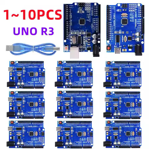 1-10PCS UNO R3 CH340G MEGA328P Chip UNO R3 + USB/TYPE-C/MICRO Cable ATMEGA328P-AU Development Board 