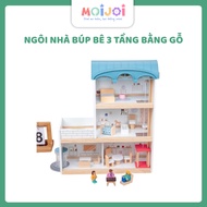 3-storey wooden doll house for children, large simulation, 3-storey villa, with characters and furni