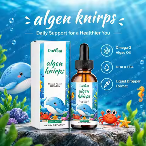 Omega-3 Algae Oil Liquid Drops with DHA，EPA for Daily Nutrition, Mental Focus Active Vitality Suppor