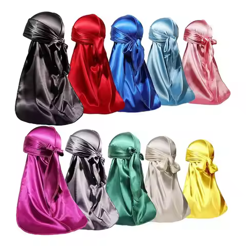 ABBP-10Pcs Durag Pack, Durags For Men Silky, Silk Durag For Men Women Waves, Satin Du Rag With Long