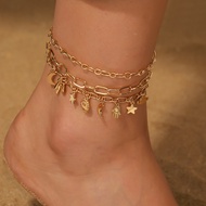 3Pcs Heart Star Moon Anklet for Woman Fashion Foot Jewelry
