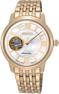 Karnvera Shop นาฬิกาข้อมือหญิง Seiko SSA850J1 Gold Automatic Stainless Semi Skeleton woman's Dress Watch SSA850J1