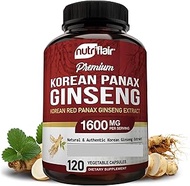 NutriFlair Korean Red Panax Ginseng 1600mg, 120 Vegan Capsules - High Potency Ginseng Root 5% Ginsenosides Extract Powder Supplement - Energy, Focus, Vigor, Performance Pills for Women &amp; Men, Non-GMO