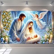 Christian Manger Backdrop Holy Night Church Decorations banner Xmas Decoration for Church Wall Door 