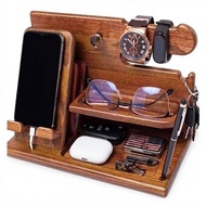 【In stock】Wood Phone Docking Station Key Holder Wallet Stand Jewelry Watch Organizer Rack T0YO C9NZ 