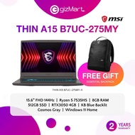 MSI Thin A15 B7UC-275MY 15.6" Gaming Laptop Cosmos Grey (R5-7537HS, 8GB 4800MHZ, 512GB SSD, RTX3050 