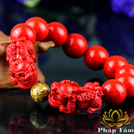 Vòng Tay Đá Chu Sa Đỏ Cao Cấp Mix Song Tỳ Hưu Ngậm Kim Sa