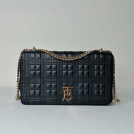 BURBERRY Lola TB中款黑金格紋鏈包