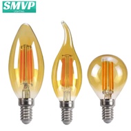 SMVP LED Filament Lamp, Amber Color, Edison Vintage Bulb, Pointed Bulb C35, Tail-pulling C35L, Round