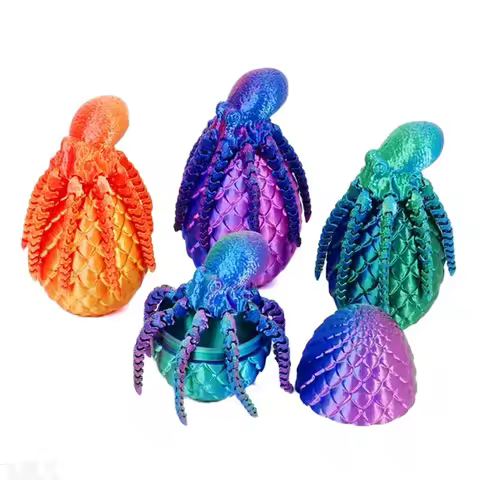 3D Printed Multi-jointed Movable Octopus - With Eggs for Room Desk Decoration & Home Accessories Dec