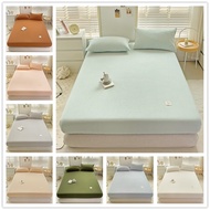 1 Pc 100% Cotton Bedsheet Waffle Plain Color Fitted Sheet All-Included Bed Mattress Protector Single Queen King Size