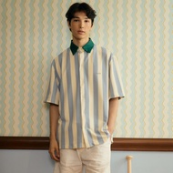 lookbookpetite toast shirt (adult) big blue stripe เสื้อเชิ้ตแขนสั้นผู้ชายทรง oversized