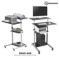 โต๊ะคอมพิวเตอร์ พร้อมที่วางคีย์บอร์ดและซีพียู (4 ชั้น) ปรับระดับได้ มีล้อเลื่อน MOUNTAIN รุ่น ERGO-400 โต๊ะคอม4ชั้นปรับระดับได้ โต๊ะปรับระดับ โต๊ะวางคอม โต๊ะทำงาน ERGONOMIC MOBLIE WORKSTATION