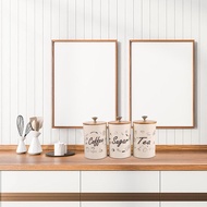 [szluzhen3gv] Pack 3 Pieces Metal Kitchen Sugar , Coffee , Tea Storage Jars Canisters,1L