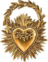 Générique Ex-Voto Sacred Heart Decorative Laurel Wreath Gold Beautiful Finish Measures 4.5" x 3.5" P