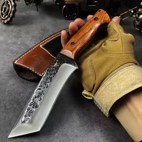 Forged High Hardness D2 Tanto Blade Knives Wood Handle Outdoor Camping Survival Tool Bushcraft Hunti