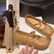 Mary Jane shoes, slip-on shoes, flat-soled, pleated, with a shallow cut, gentle style Mary Jane shoe