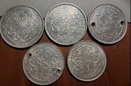 英屬新加坡銀幣-1903-07年代英屬海峽殖民地(新加坡馬來亞)英皇愛德華七世像大小壹圓Silver Dollar銀幣共五枚