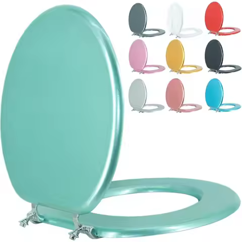 Round Toilet Seat Wood Toilet Seat Prevent Shifting with Zinc Alloy Hinges American Standard Size To