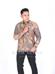 KARTONO Grey Beige Nude Kemeja Batik Pria Mewah Katun Halus Prima Berkualitas Lapis Furing