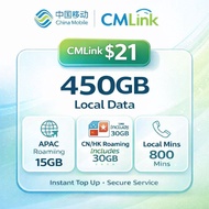 CMlink 450GB $21Mobile Plan | Top Up Service | Recharge