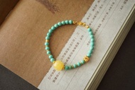 5mm天然綠松石 蜜蠟墩子 設計單圈手鍊手串s