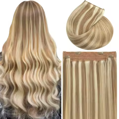 Wire Extensions Human Hair Camel Brown Mix Blonde Color #8/613