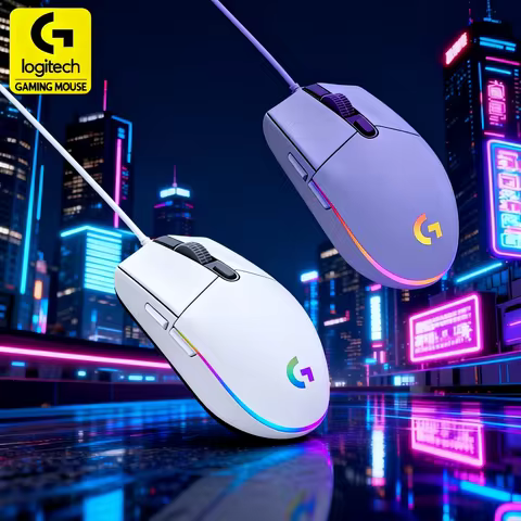 Logitech G203 wired gaming mouse, 8000 DPI, 6 buttons, 2.1-meter cable, plug and play.