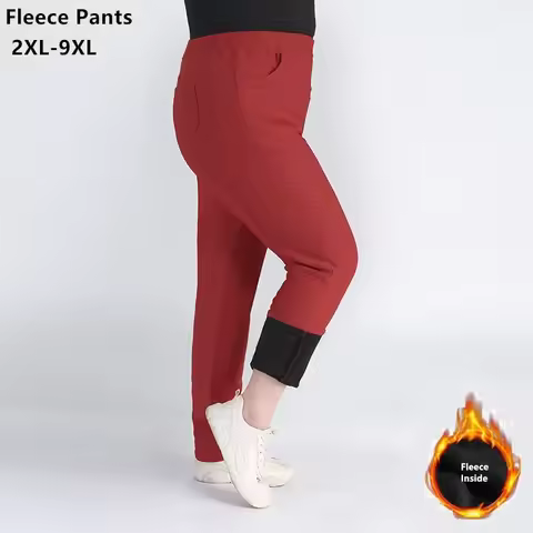 140KG Fleece Red Plus Size Women Pants Elegant Trousers 9XL 7XL 5XL 4XL Autumn Winter Oversized Stre