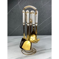 6 SET IN 1 EMAS ELEGAN MEWAH/ SPATULA CENTONG SOUP LENGKAP DENGAN RACK