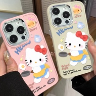 Fun and Cute Fried Egg Kitty  Phone Case Compatible for IPhone 11 12 13 Pro 14 15 7 8 Plus SE 2020 XR X XS Max Silicone Casing TPU Metal Buttons Shockproof Cover