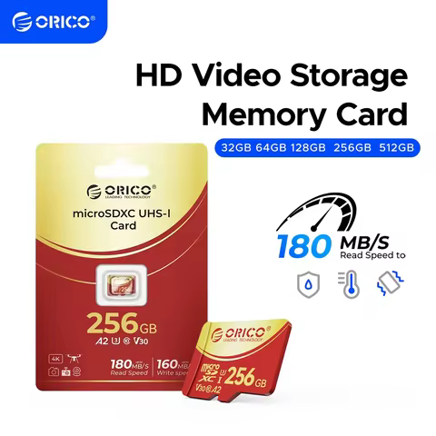 ORICO 64GB microSDXC UHS-I Memory Card, 180MB/s, 4K UHD Recoding, U3, Class10, V30, A1, Micro SD for