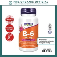 Vitamin Now Foods B6 B-6 Supplement 100mg 100 Veg Capsule