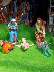 Bộ tượng Noel 65cm 5 vị vẽ tay thủ công cổ điển cao cấp Mẹ Thánh Chúa hài đồng bò lừa trang trí hang