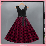 XIA| Classic 1950s Movie Style Dress Retro Midi Dress Vintage Floral Lace-up Midi Dress with Bow Det