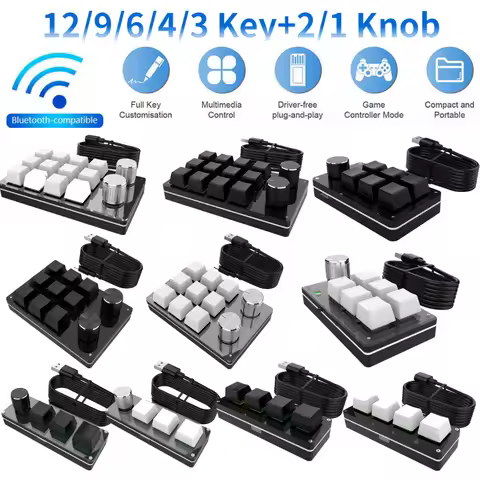 Bluetooth Wireless/USB 12 Key 2 Knob Mechanical Keyboard Gaming Keyboard Shortcut Programmable Keypa