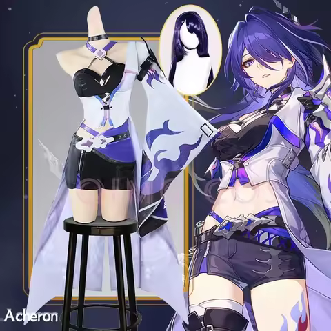 Acheron Cosplay French maid Costume Honkai Star Rail Carnival Uniform Wig Anime Halloween Costumes M