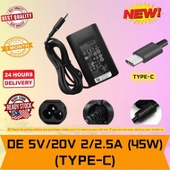🇲🇾Original  Dell 45W 5V/20V 2/2.5A USB Type C Laptop Charger Adapter