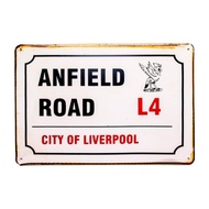 Anfield Road Liverpool Vintage Metal Sign 20x30cm - Retro Tin Wall Art for Bar & Home Decor