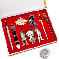 YQ27 My Hero Academia Brooch Sword Bakugou Katsuki Rice Field Alloy Necklace Keychain Badge Model Set