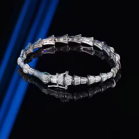 Luxury Solid Platinum PT950 Women's Snake Bracelet Full Diamond Moissanite Bracelet