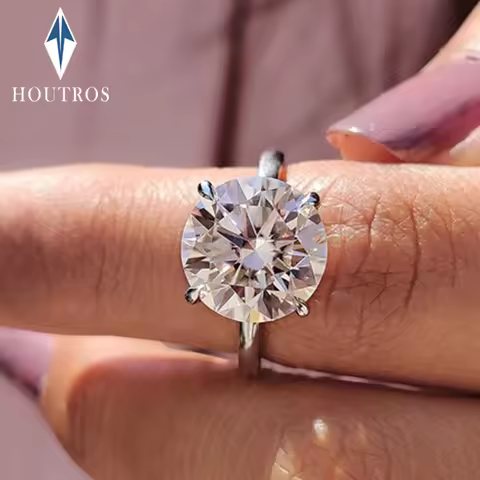 0.5-4ct Round Cut Moissanite Engagement Ring for Women Classic 4 Prong Solitaire Diamond Ring Weddin