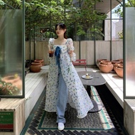 [Annie] Vietnam Niche Dress 2023 Western Style Age-Reducing Floral Skirt Narrow-Waisted Jeans Cute Two-Piece Suit Trendy