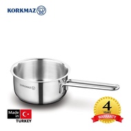 Korkmaz Perla 1.6L Premium Stainless Steel Pan with Lid - A1648, Solar Base Magnetic Bottom, Glass L
